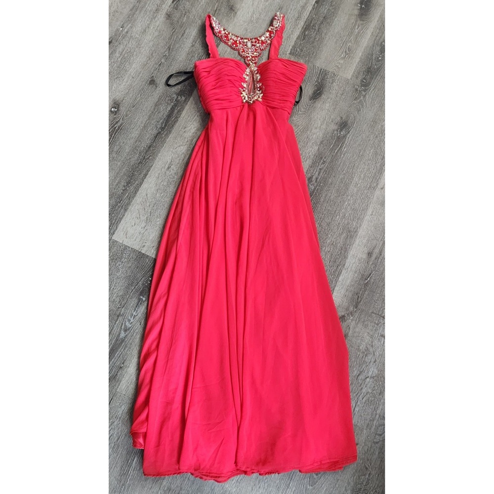 Disney Forever Enchanted Red Jeweled Halter Neck Prom Gown Dress Size 8